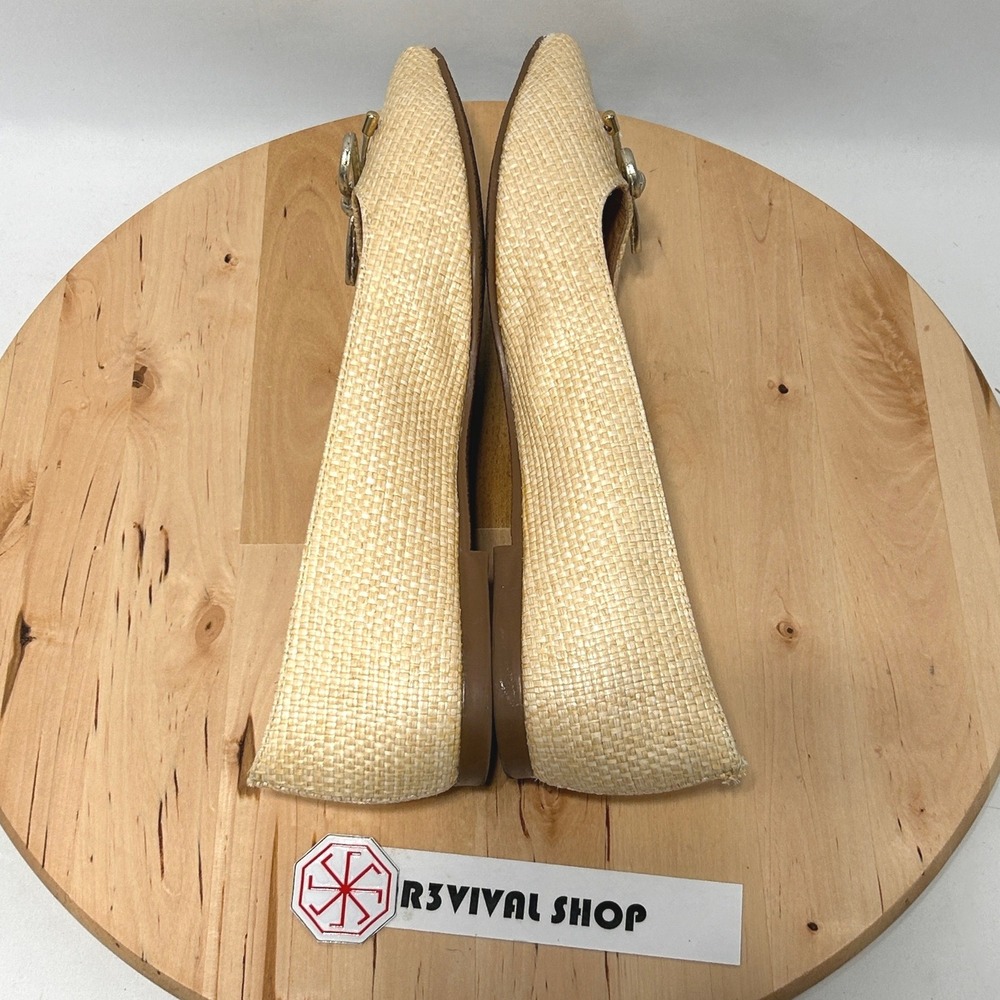 Jack Rogers Woven Raffia Pointed Toe Ballet Flats Beige Metallic Bow - Size 8.5M - Picture 9 of 12